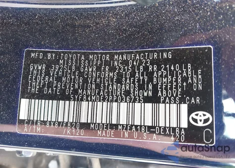 2023 Toyota Corolla Le from USA, damaged, VIN 5YFB4MDE2PP036735